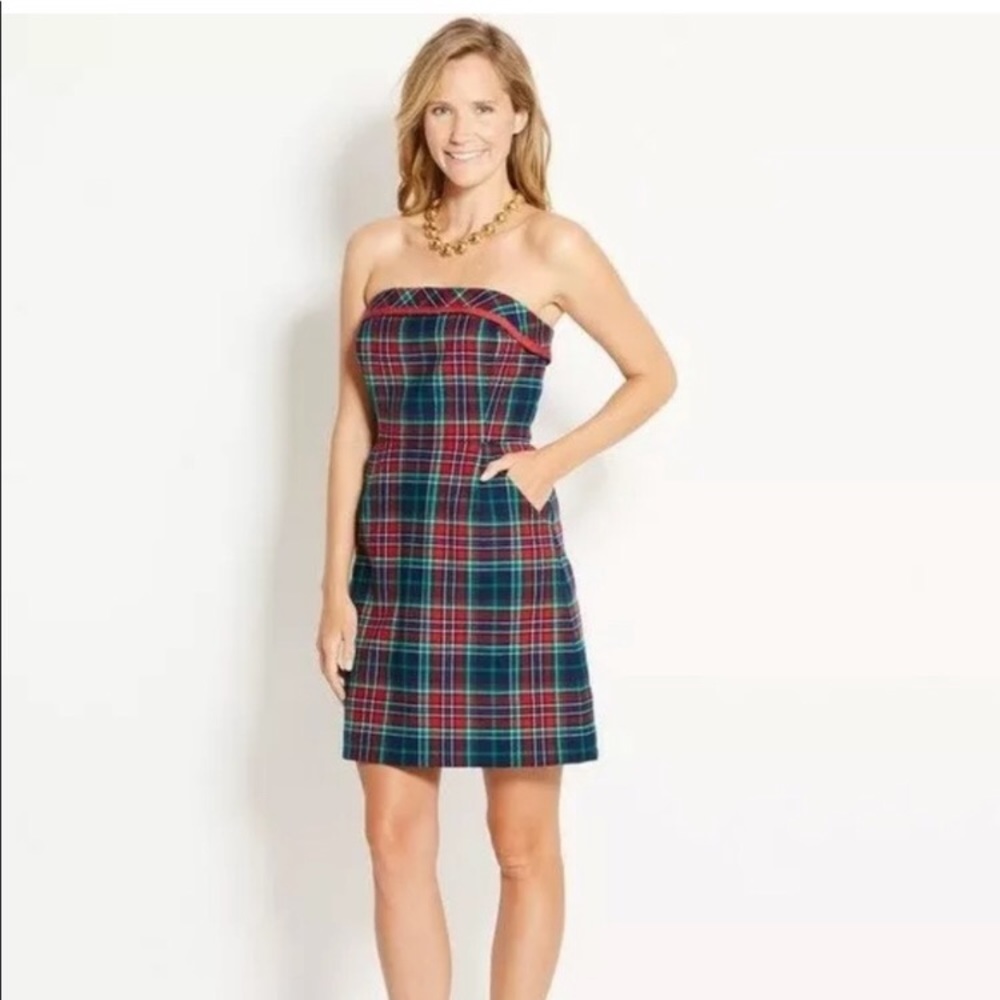 Vineyard Vines Strapless Wool Tartan Plaid Dress